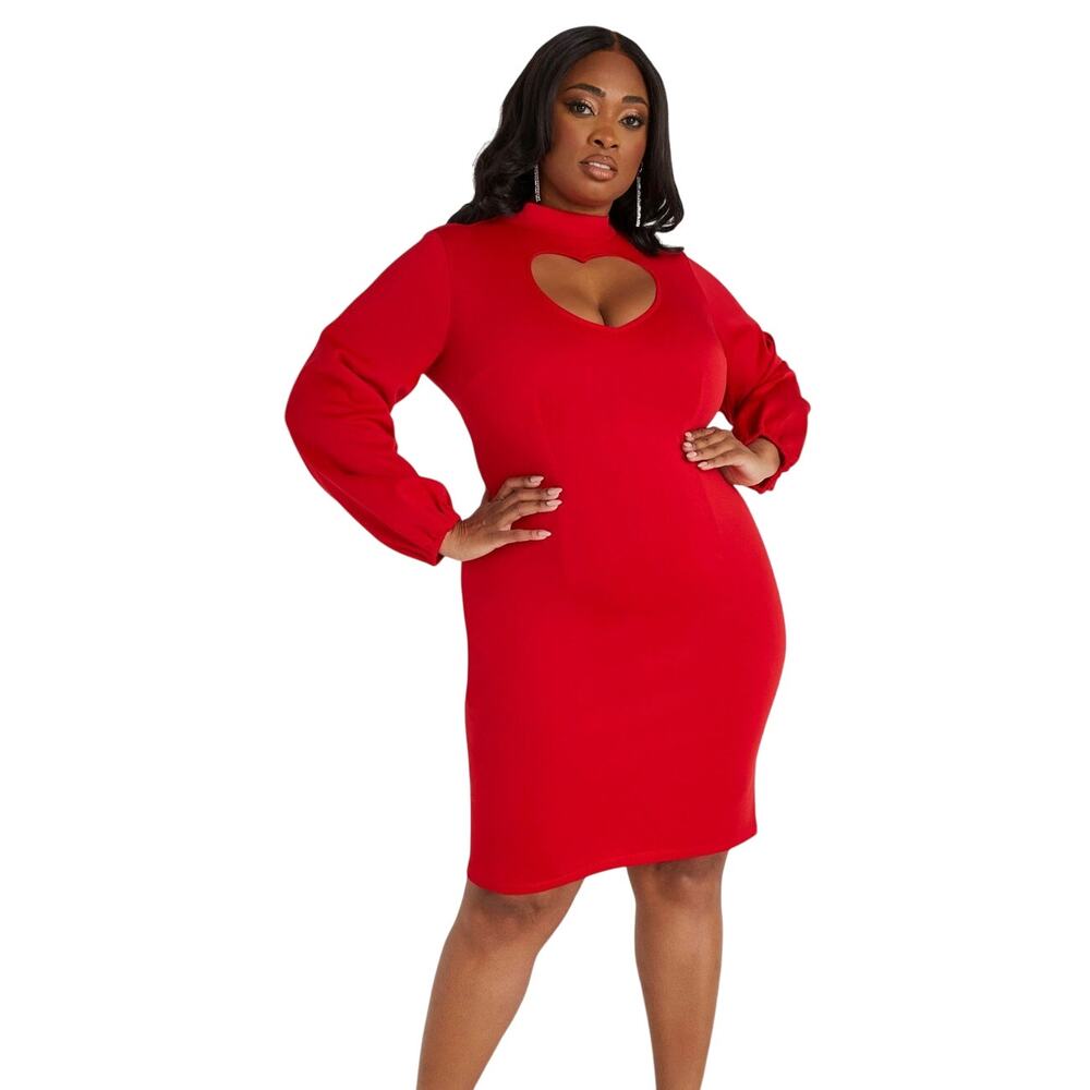 PLUS Size 22/24 3X | Stretch-knit RED Dress with Sexy Heart-Shaped Cutout | NWT